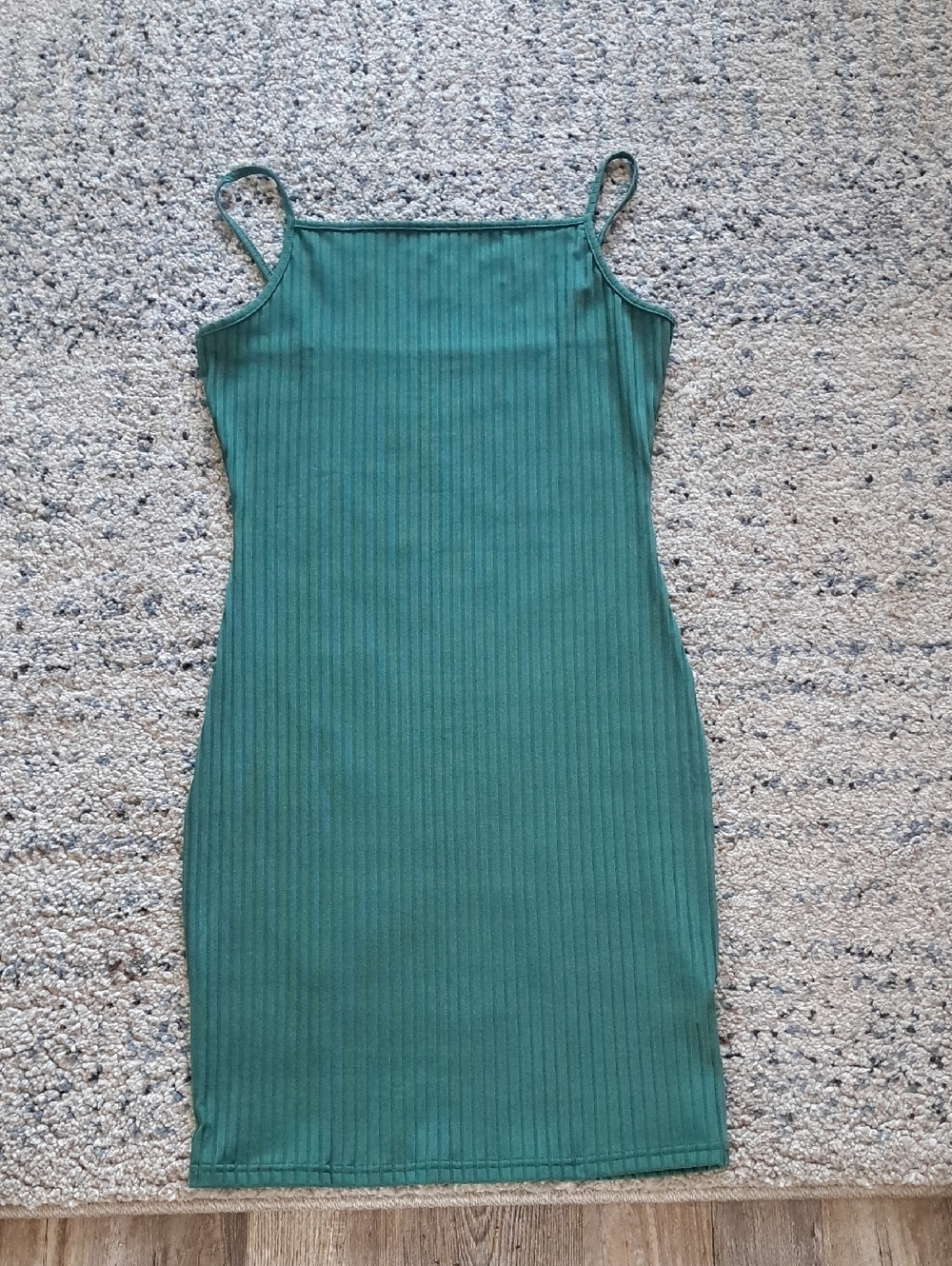 SHEIN Green Ribbed Spaghetti Strap Mini Dress